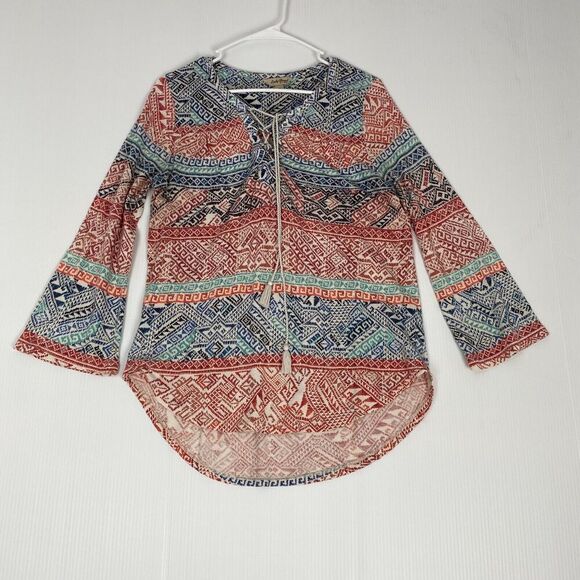 Lucky Brand Women's Size M Peasant Blouse Multicolor Stretch Long Sleeve Casual - Picture 1 of 16